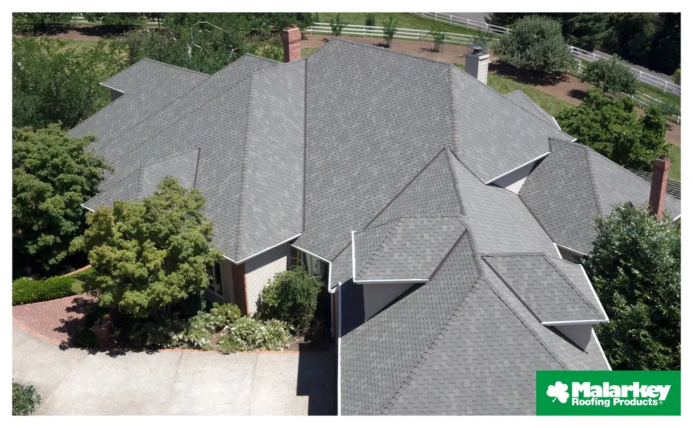 Aerial view of a residential Malarkey shingle roof