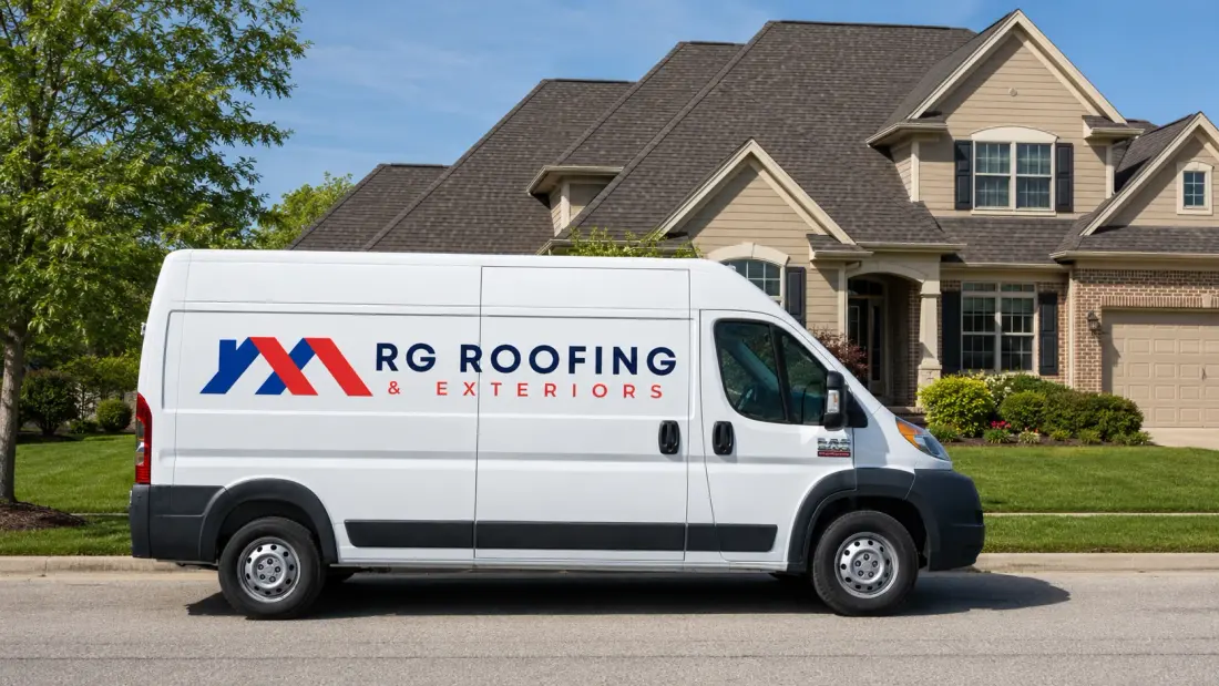 RG Roofing and Exteriors service van in the Aurora IL area