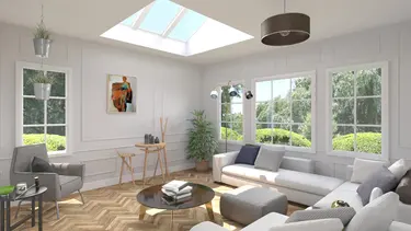 Bright living room with VELUX skylights